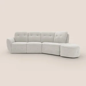 Cerbero divano angolare con pouf mobile in morbido bouclé impermeabile T07 bianco