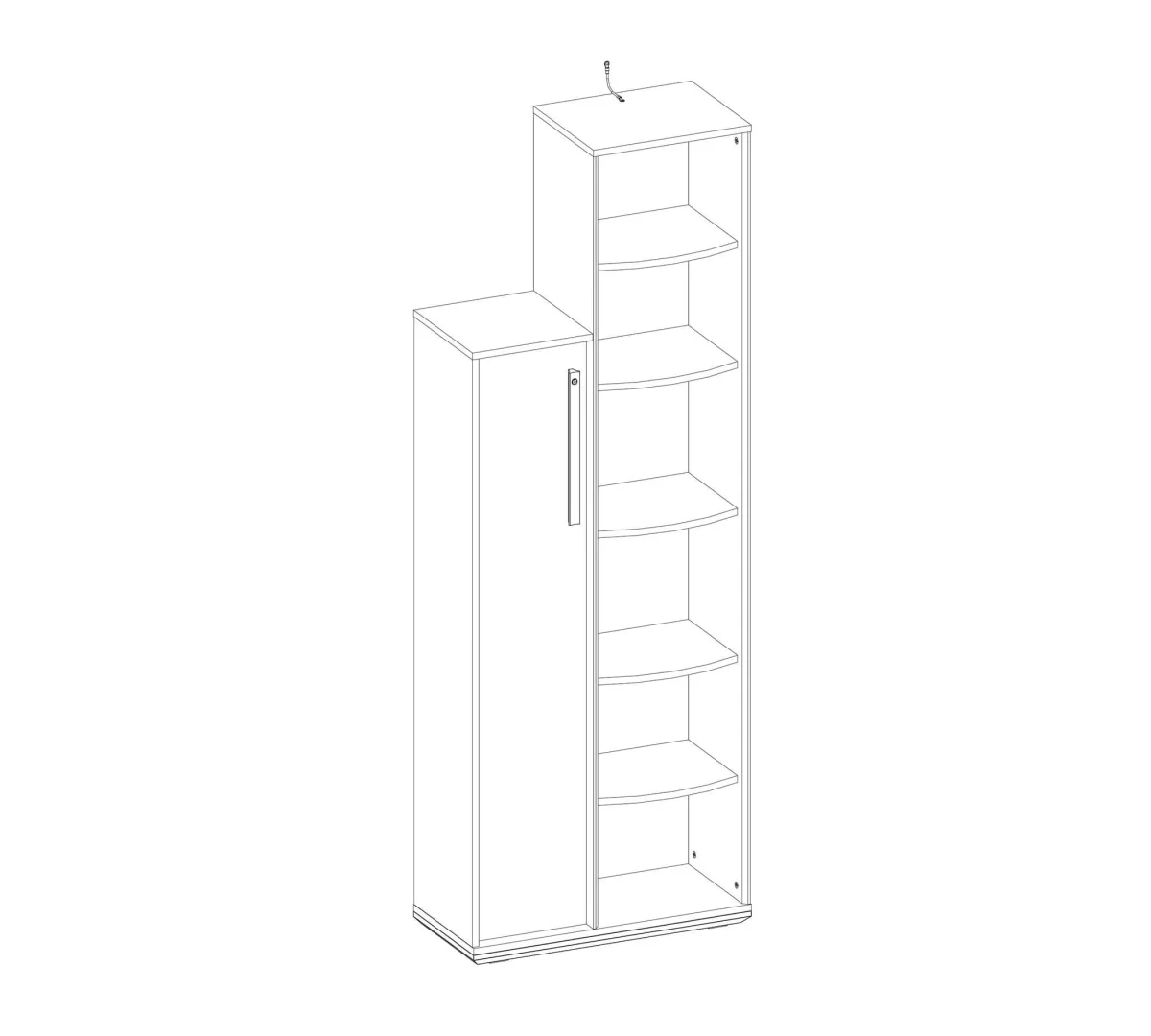 Libreria Moderna Trio con Armadietto - Design Compatto con 3 Ripiani e Mobile A Conchiglia - immagine 7
