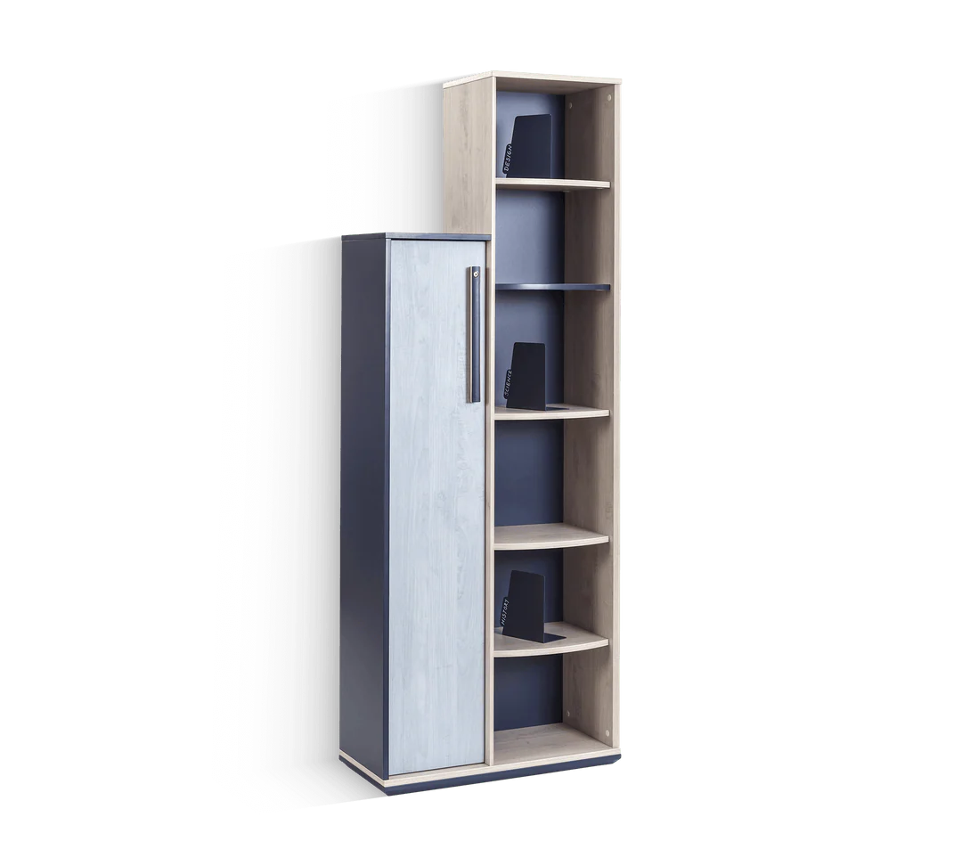 Libreria Moderna Trio con Armadietto - Design Compatto con 3 Ripiani e Mobile A Conchiglia - immagine 2