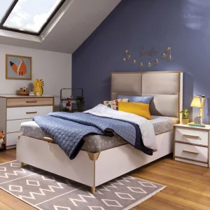 Letto Modera 120x200 Cm Con Contenitore, Testata In Tessuto Lavabile E Doppia Porta USB Inclusa