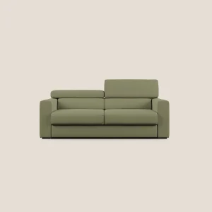 Dylan divano allungabile con pouf estraibile poggiapiedi in tessuto fiammato simil cotone impermeabile T19 verde