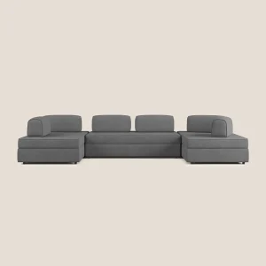 Liberty divano panoramico con pouf estraibile e schienali movibili in tessuto morbido impermeabile T02 grigio