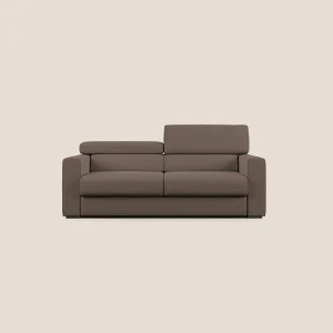 Dylan divano allungabile con pouf estraibile poggiapiedi in tessuto fiammato simil cotone impermeabile T19 marrone