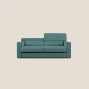 Dylan divano allungabile con pouf estraibile poggiapiedi in tessuto fiammato simil cotone impermeabile T19 petrolio