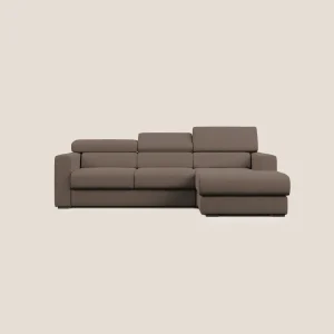 Dylan divano angolare con estraibile a cassettone in tessuto fiammato simil cotone impermeabile T19 marrone