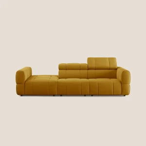 Giotto Divano con terminale e opzione relax elettrico in microfibra effetto velluto impermeabile T09 giallo