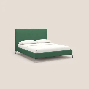 Iris letto imbottito con piedini neri sfoderabile in tessuto impermeabile T02 verde