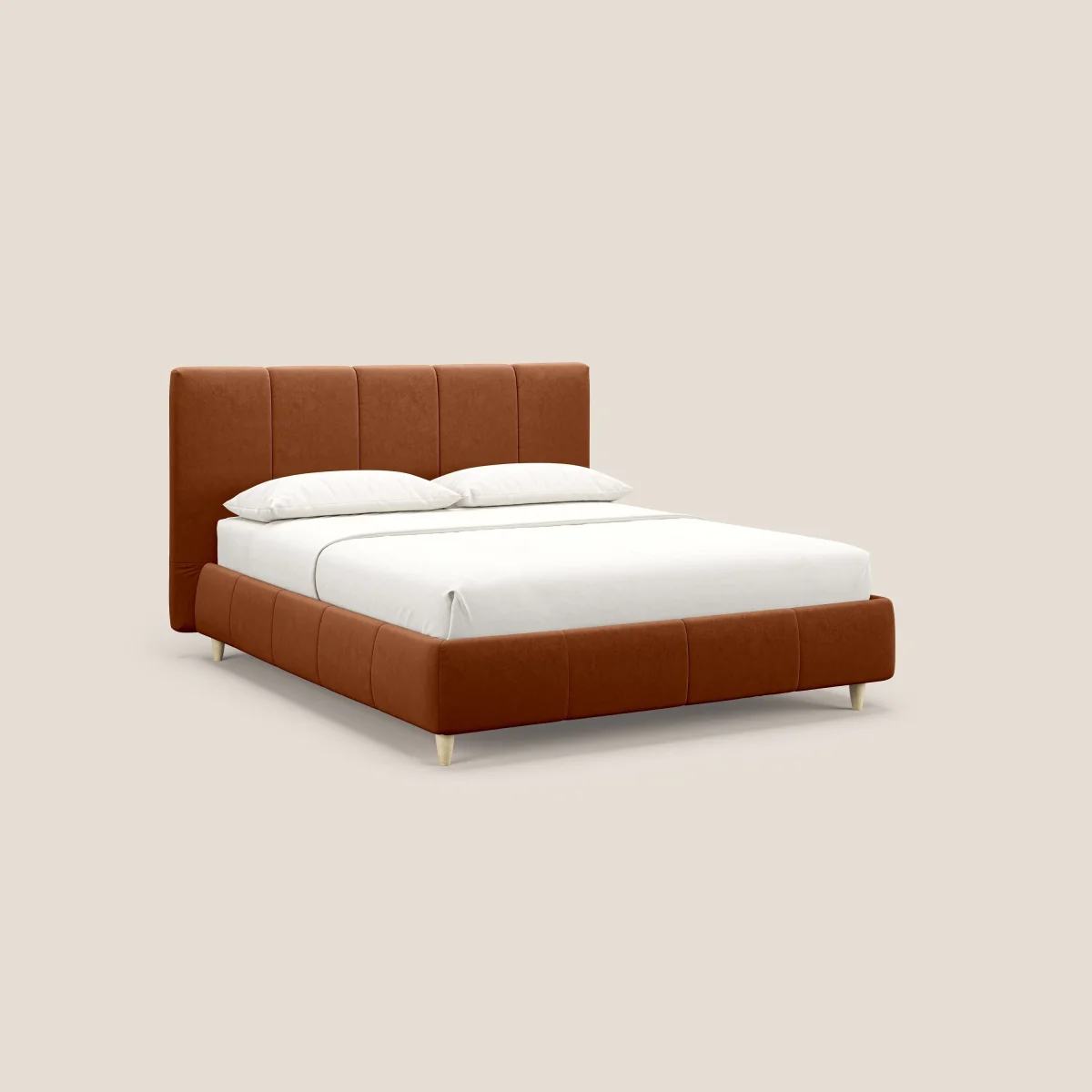 Laura letto imbottito contenitore e sfoderabile in microfibra velluto impermeabile T09 ruggine - immagine 2