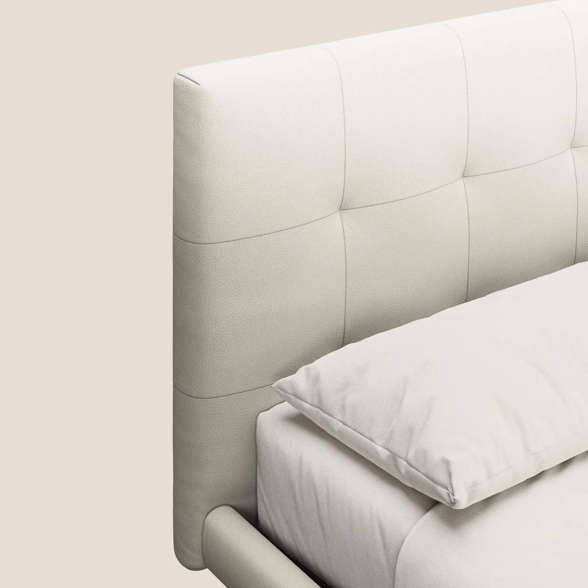 Midori letto imbottito trapuntato in ecopelle con piedini alti T04 bianco - immagine 6