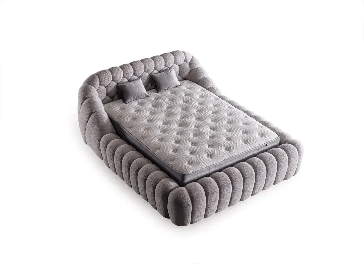 Letto Matrimoniale Graz in Tessuto Bouclé con Design a Coste - immagine 4