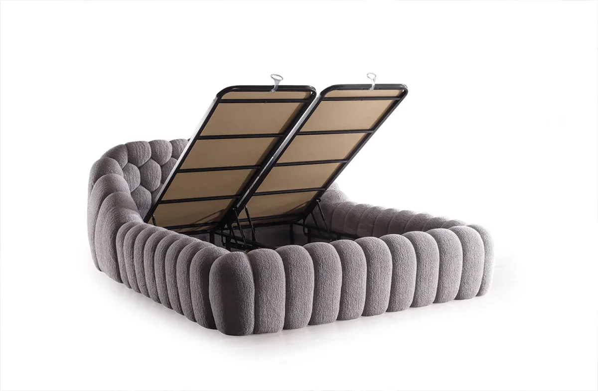Letto Matrimoniale Graz in Tessuto Bouclé con Design a Coste - immagine 9