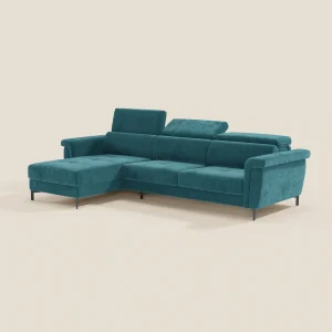 Capri Divano letto angolare con penisola contenitore e poggiatesta reclinabili - elegante tessuto smacchiabile T30